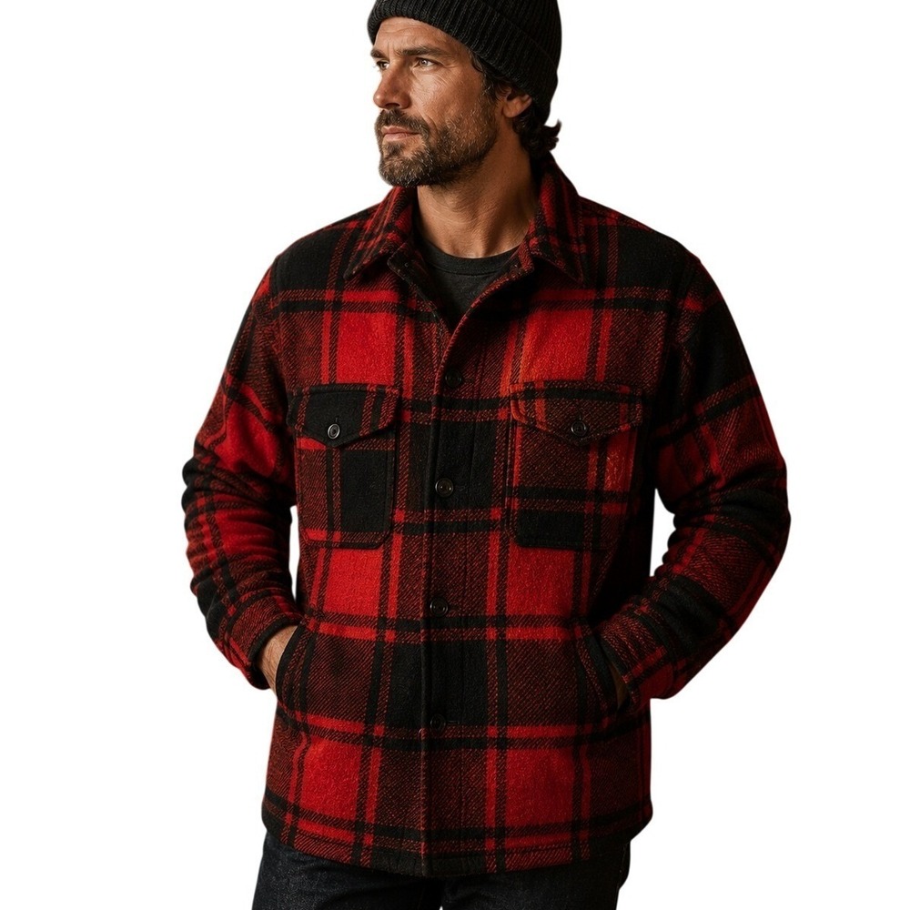 Vintage Pendleton Wool Jacket Mens L Red Black Plaid Cruiser Made USA 100% Wool